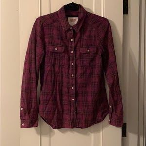 Lightweight purple plaid collared shirt